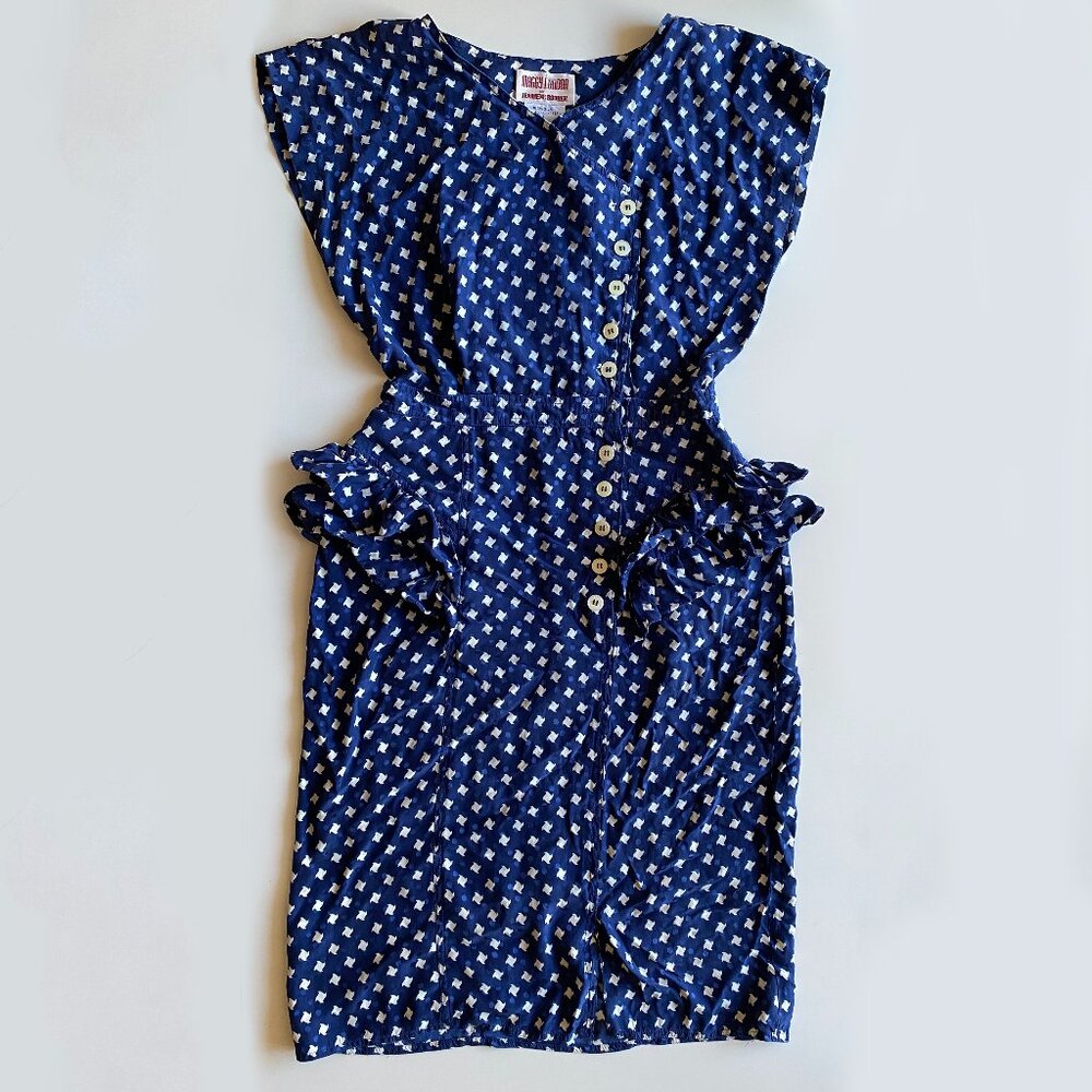80s Maggy London by Jeannene Booher 100% Silk Peplum Designer Wiggle Dress Sz 10